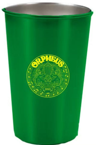 Cup- 18oz, Metallic Green, Stainless Steel, Gold Orpheus logo imprinted on both sides