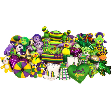 50 Piece Mardi Gras Purple, Green, & Gold Plush Bag