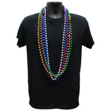 48" 12mm Round Metallic 6 Color Mardi Gras Beads - Case (10 Dozen)