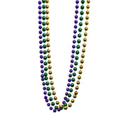 72" 22mm Round Metallic Purple, Gold and Green Mardi Gras Beads - Case (4 Dozen)