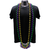 72" 22mm Round Metallic Purple, Gold and Green Mardi Gras Beads - Case (4 Dozen)