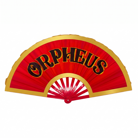 Pop Fan - Red, Wood Handle, Orpheus Logo (6 Pieces)