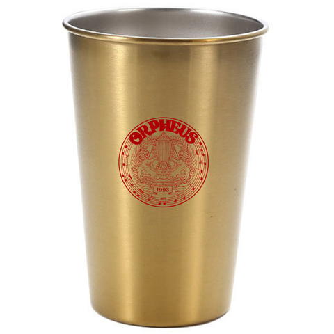 Cup- 18oz, Metallic Gold, Stainless Steel, with Red Orpheus Logo on both sides (Each)