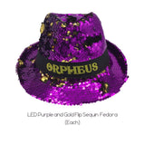 LED Purple and Gold Flip Sequin Fedora (Each)